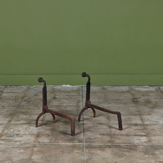 Pair of Faceted Ball Finial Andirons