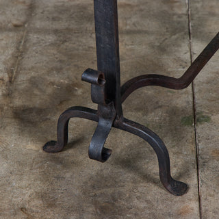 Pair of Antique Arts & Crafts Wrought Iron and Brass Medallion Andirons