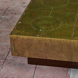 Brass Clad Coffee Table on Wood Plinth Base