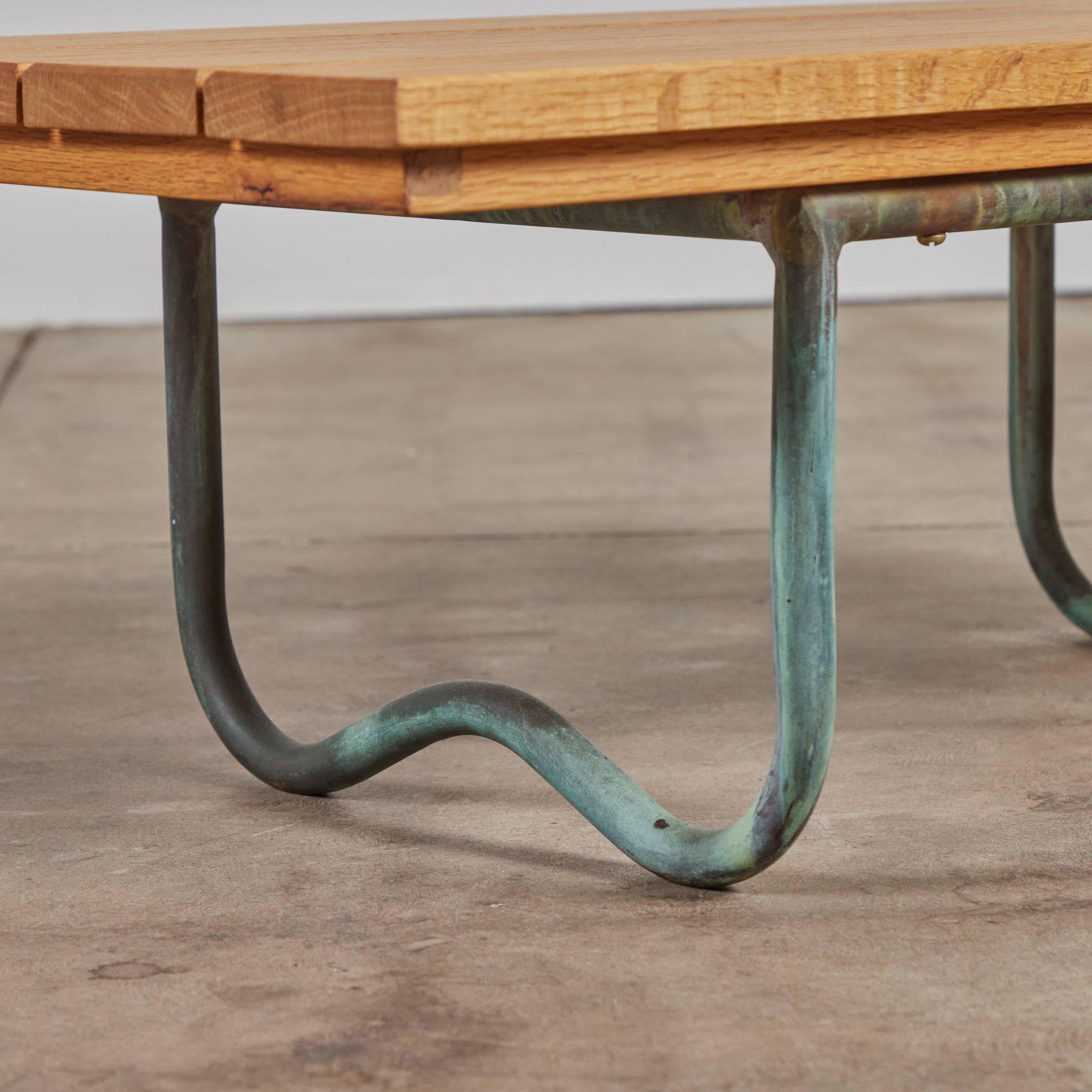 Bronze Patio Beach Table with Wood Top by Walter Lamb for Brown Jordan