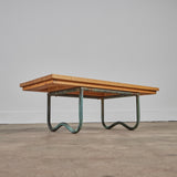 Bronze Patio Beach Table with Wood Top by Walter Lamb for Brown Jordan