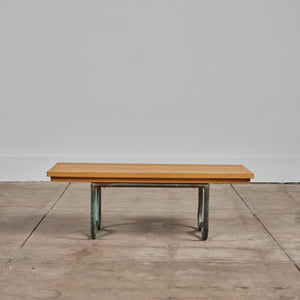 Bronze Patio Beach Table with Wood Top by Walter Lamb for Brown Jordan