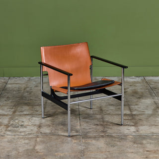 Charles Pollock Tan Leather Sling Chair for Knoll