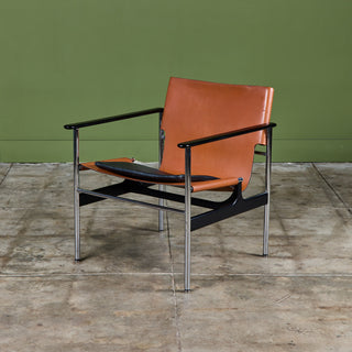 Charles Pollock Tan Leather Sling Chair for Knoll