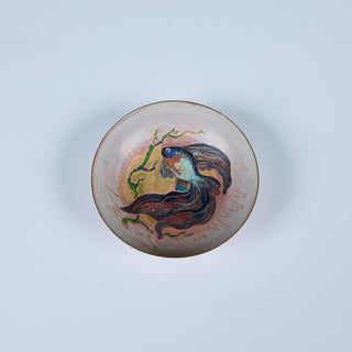 Krelage Fighting Fish Enameled Copper Bowl