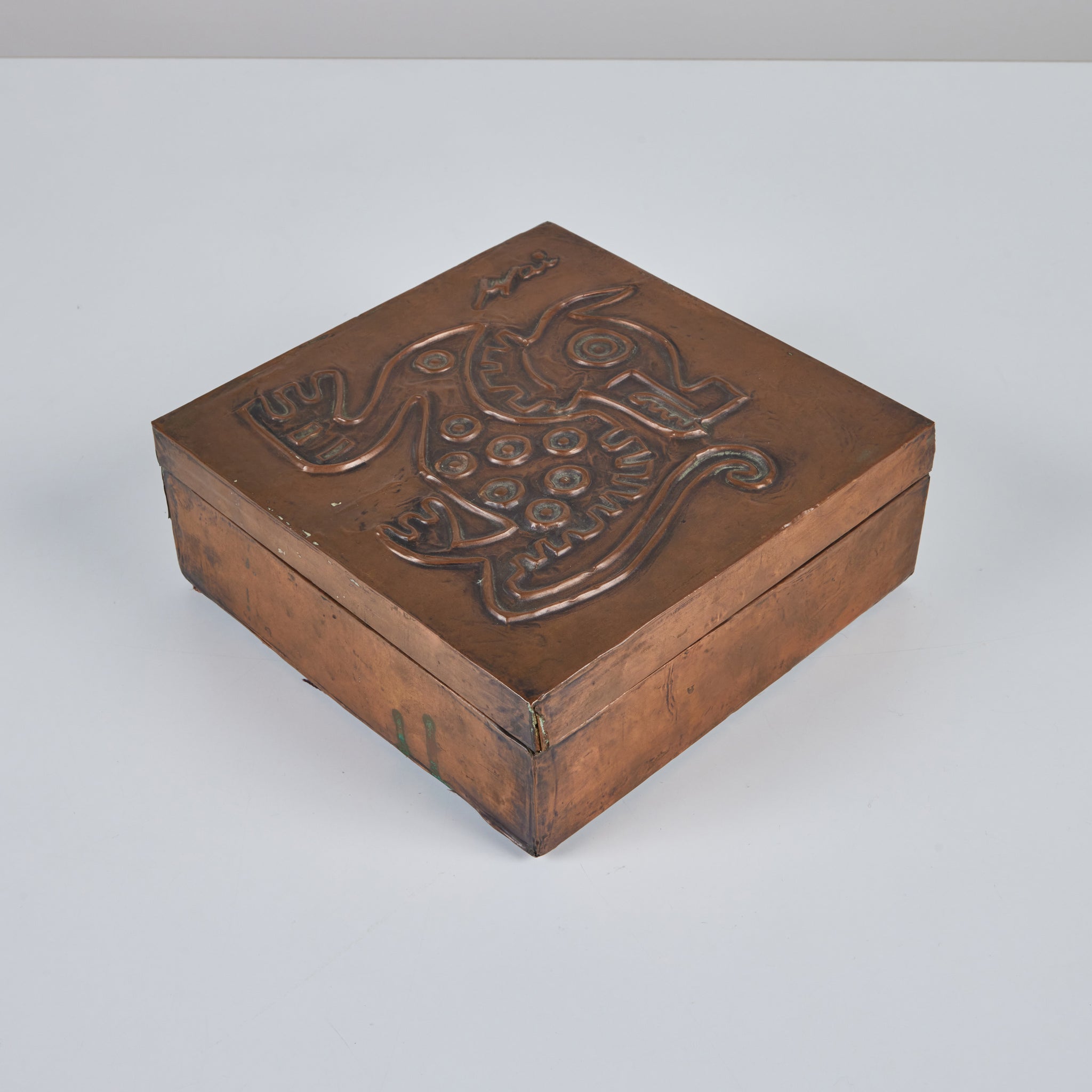 Copper & Wood Box with Embossed Animal Figure