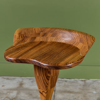Set of Three Studio Craft Tropical Teak Sculptural Bar Stools