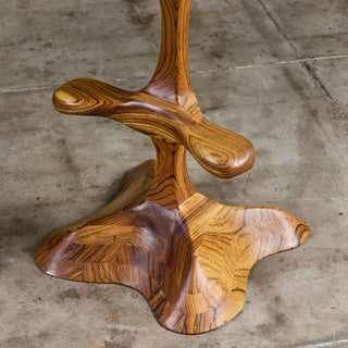Set of Three Studio Craft Tropical Teak Sculptural Bar Stools