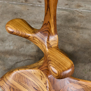 Set of Three Studio Craft Tropical Teak Sculptural Bar Stools