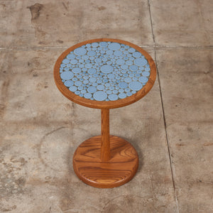 ON HOLD ** Gordon & Jane Martz Powder Blue Coin Tile Mosaic Side Table