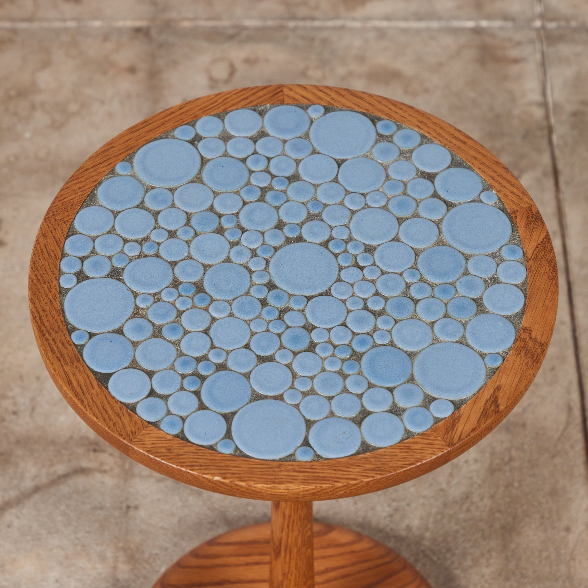 ON HOLD ** Gordon & Jane Martz Powder Blue Coin Tile Mosaic Side Table