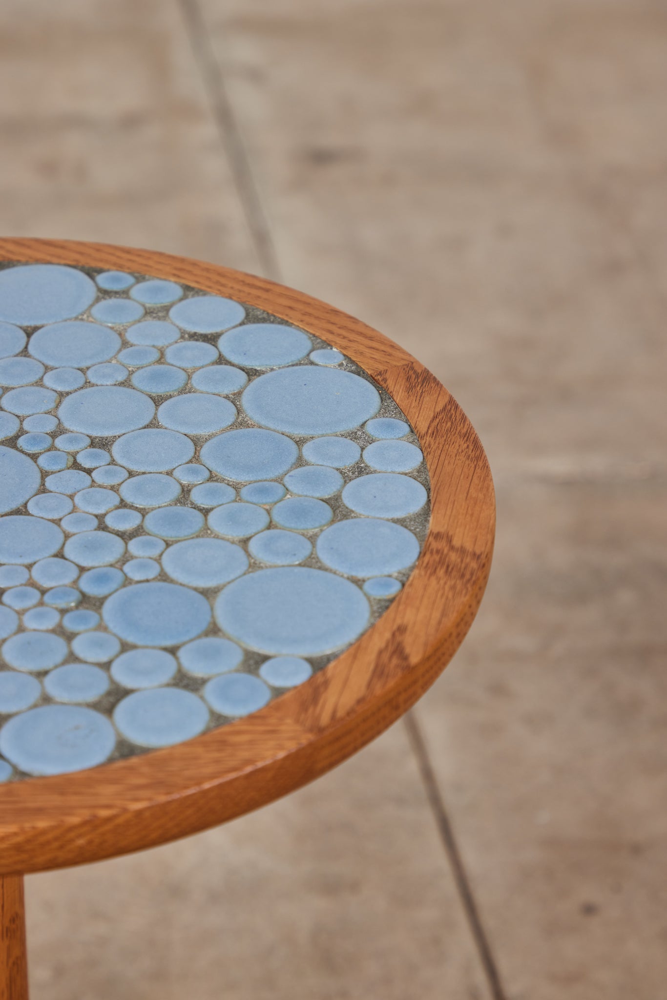 ON HOLD ** Gordon & Jane Martz Powder Blue Coin Tile Mosaic Side Table