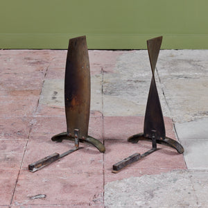 Modernist Twisted Bronze Andirons