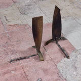 Modernist Twisted Bronze Andirons