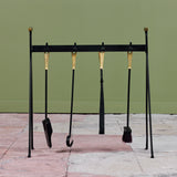 Set of Wrought Iron Fireplace Tools with Brass Detail