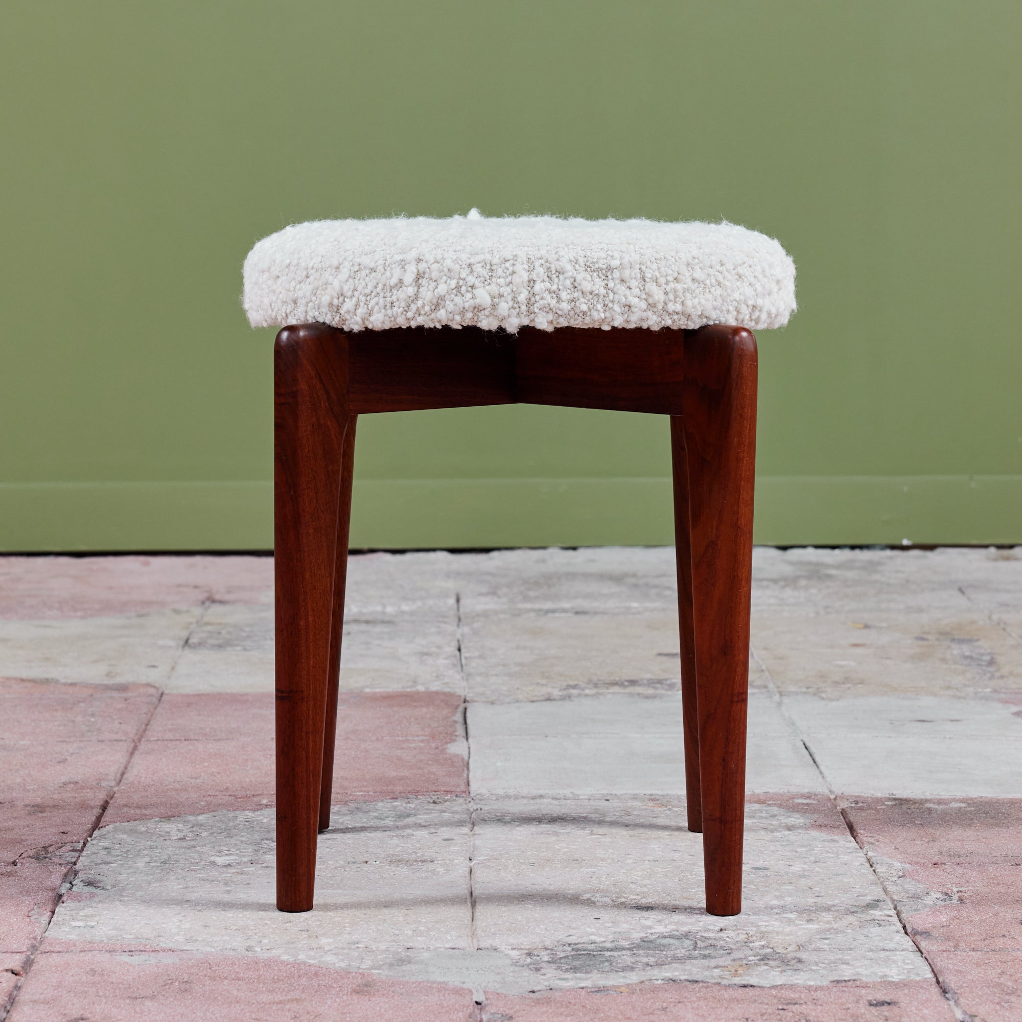 Round Boucle Upholstered Stool