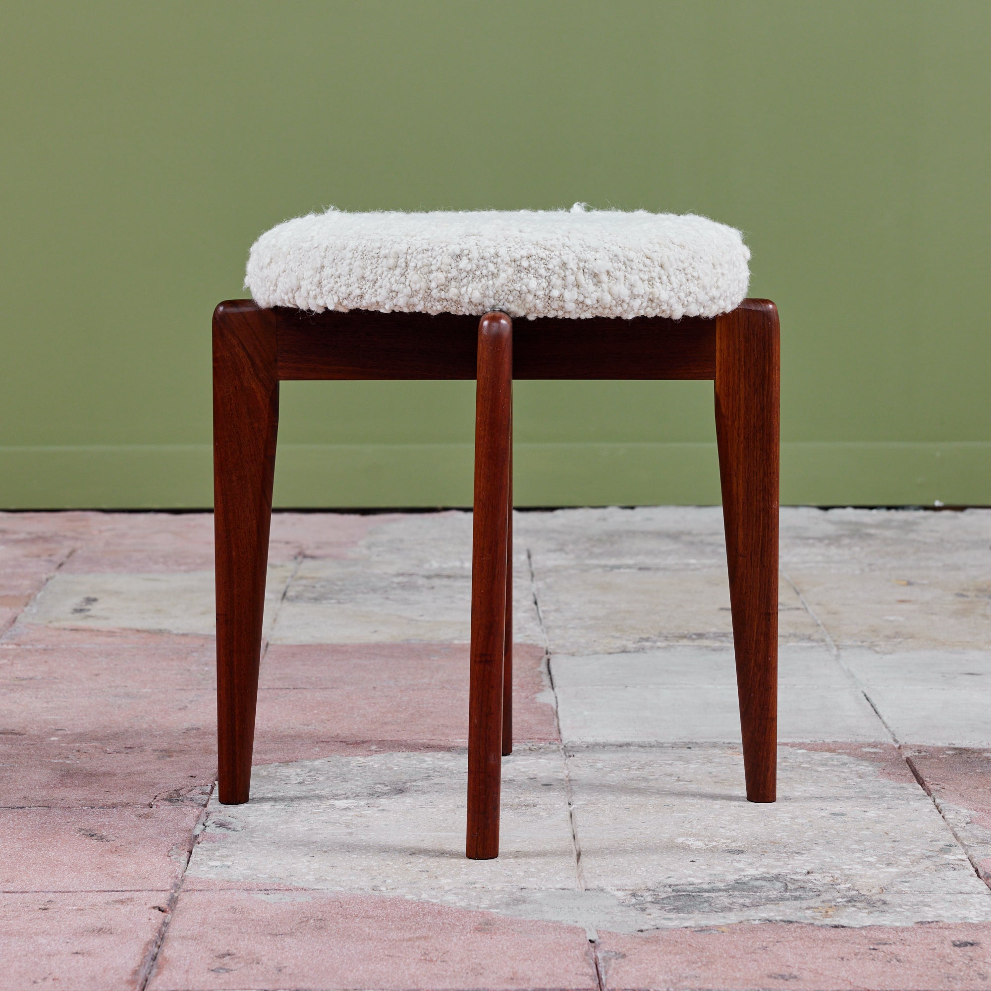 Round Boucle Upholstered Stool