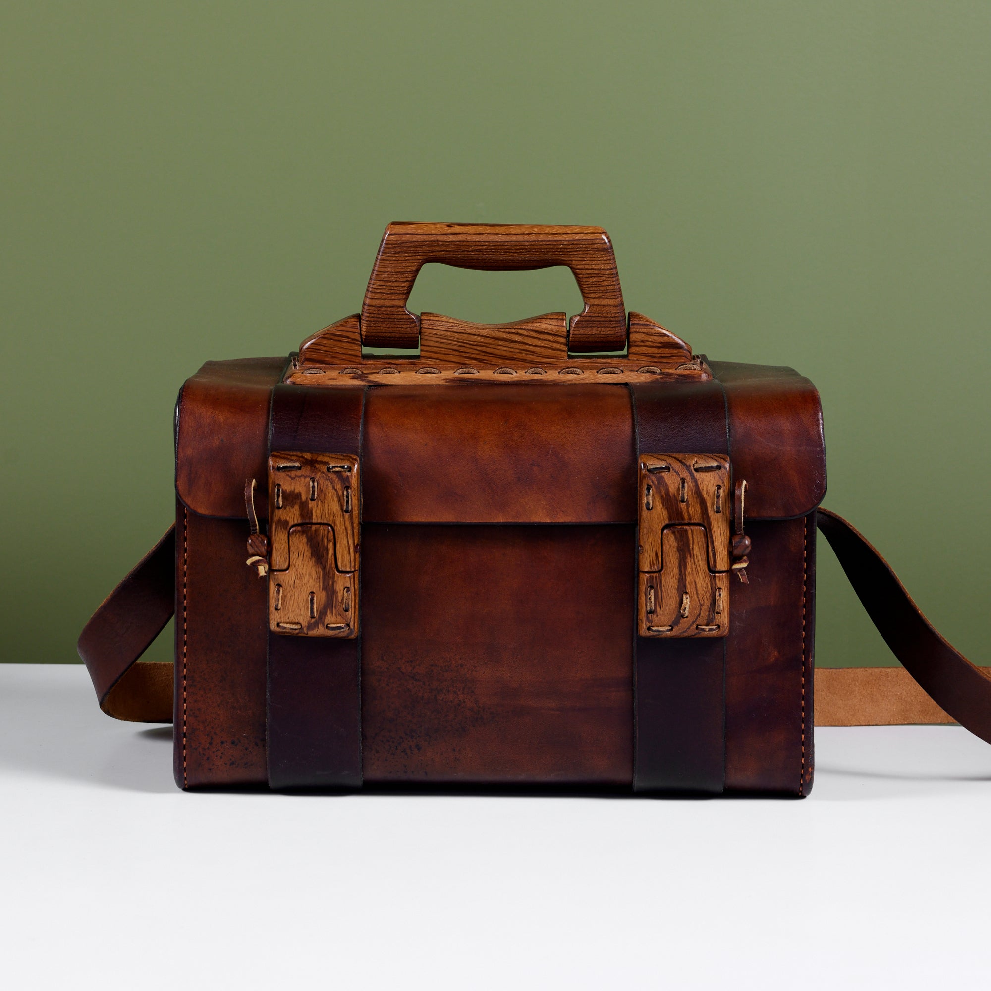Cuendet Leather Strap Bag with Wood Latches