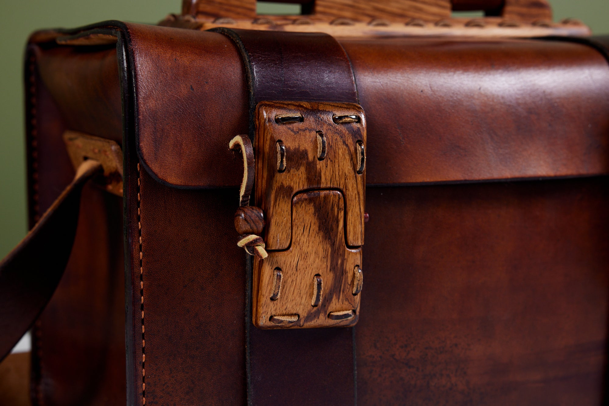 Cuendet Leather Strap Bag with Wood Latches
