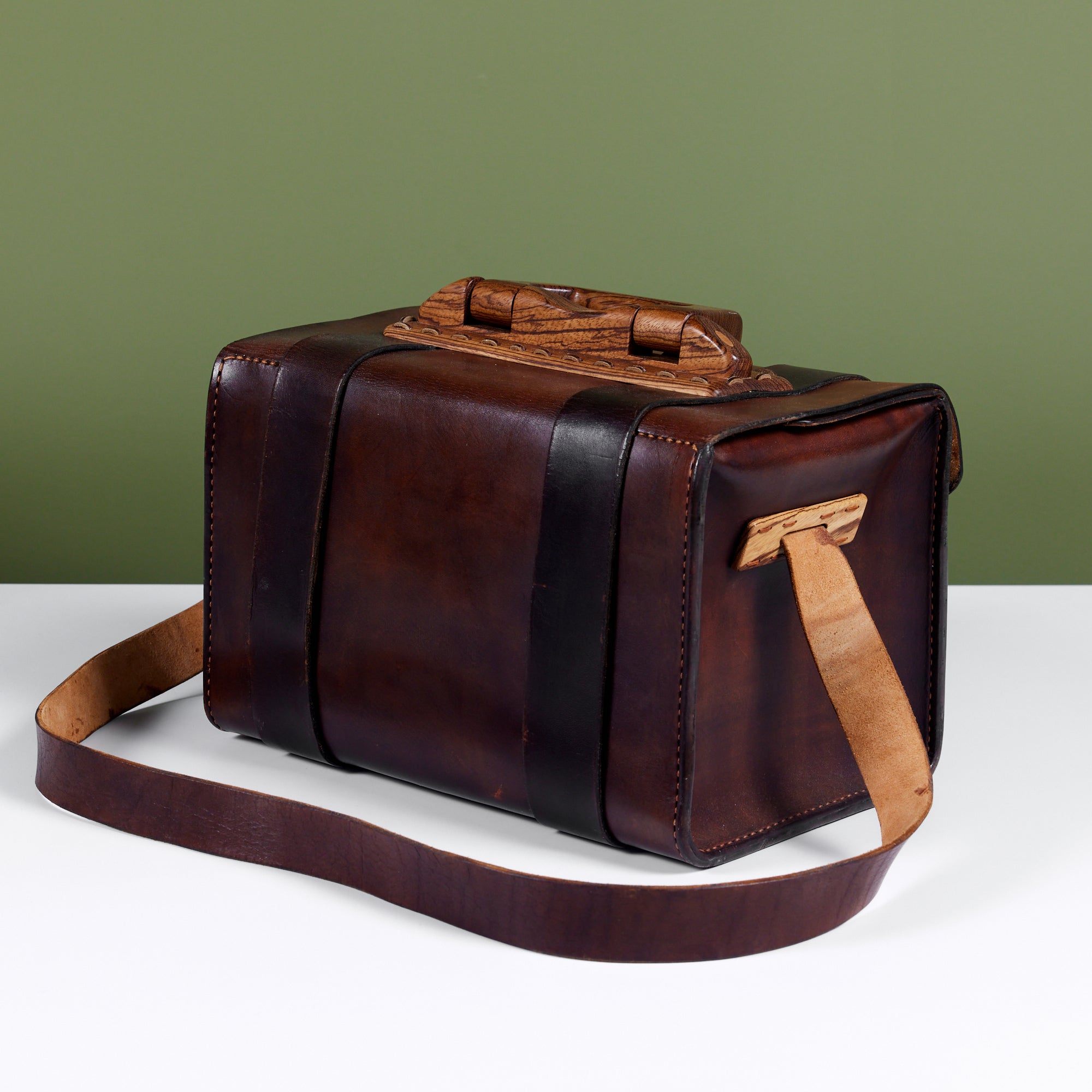 Cuendet Leather Strap Bag with Wood Latches