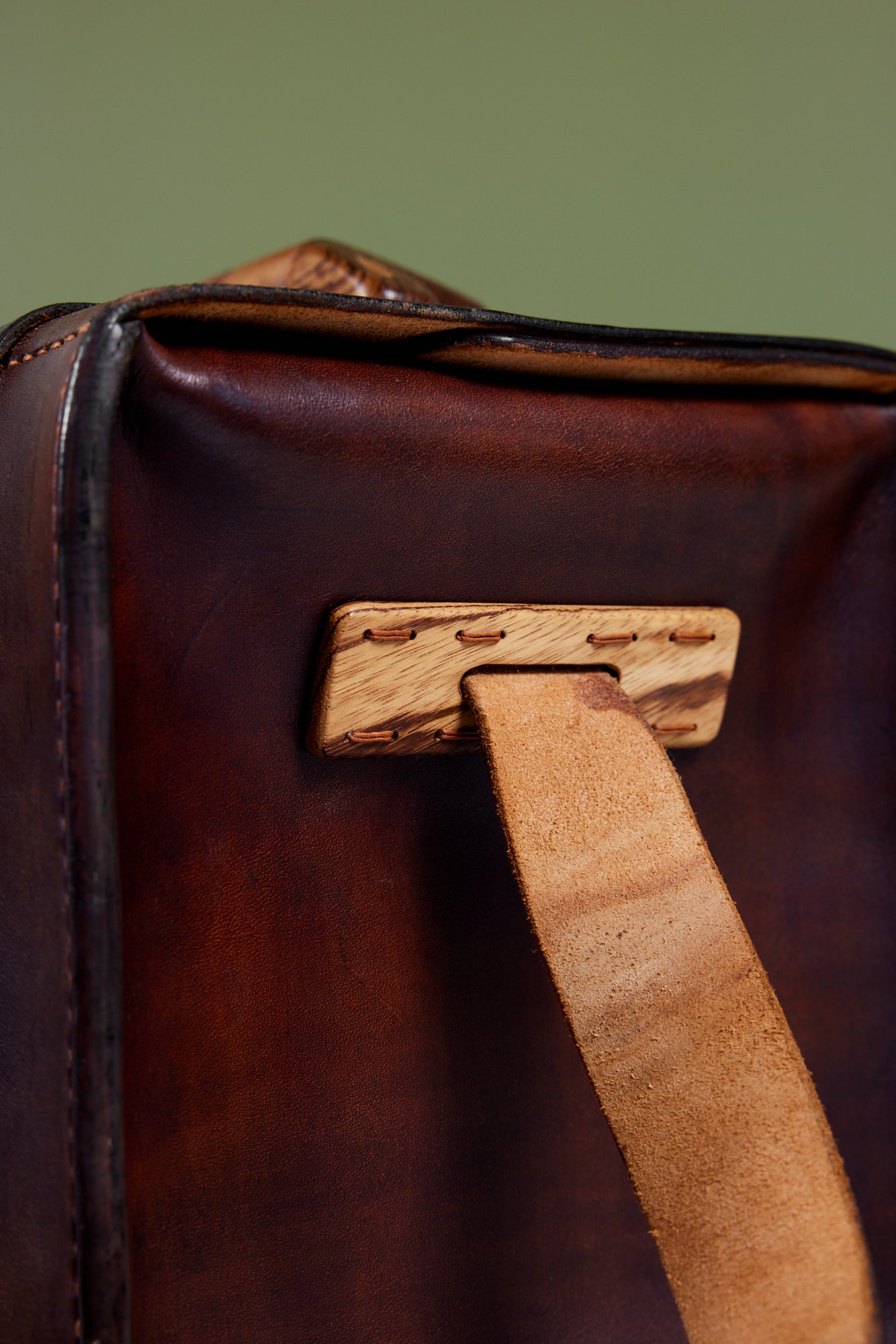 Cuendet Leather Strap Bag with Wood Latches