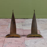 Modernist Twisted Bronze Andirons