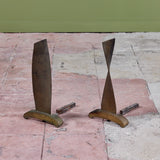 Modernist Twisted Bronze Andirons