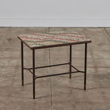 Patinated Metal Side Table with Mosaic Tile Top