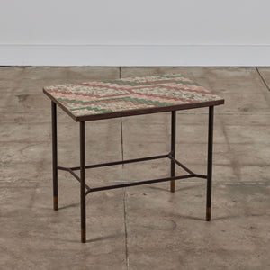 Patinated Metal Side Table with Mosaic Tile Top