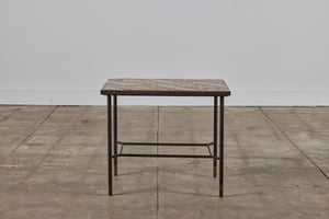 Patinated Metal Side Table with Mosaic Tile Top