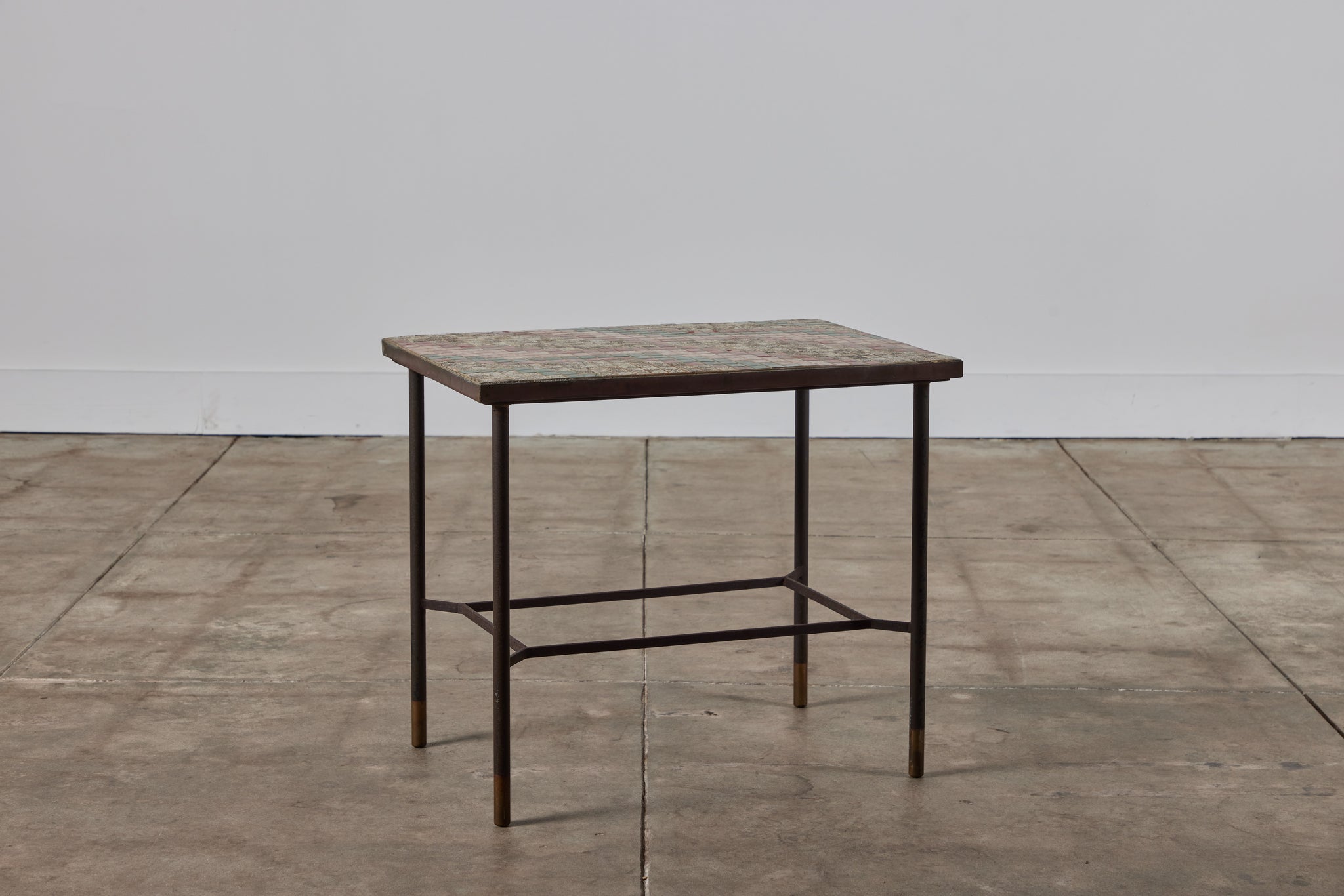 Patinated Metal Side Table with Mosaic Tile Top