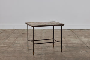 Patinated Metal Side Table with Mosaic Tile Top