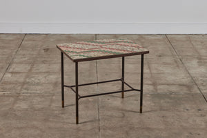 Patinated Metal Side Table with Mosaic Tile Top