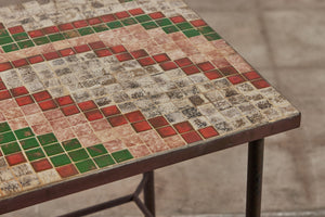 Patinated Metal Side Table with Mosaic Tile Top