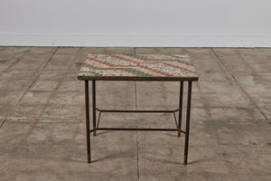 Patinated Metal Side Table with Mosaic Tile Top