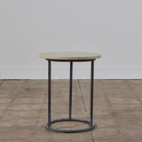 Walter Lamb for Brown Jordan Bronze Patio Side Table with Travertine Top