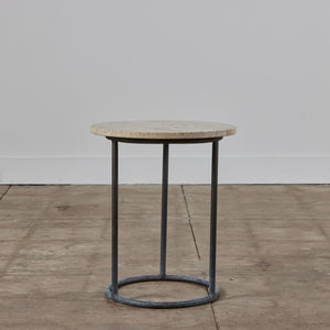 Walter Lamb for Brown Jordan Bronze Patio Side Table with Travertine Top