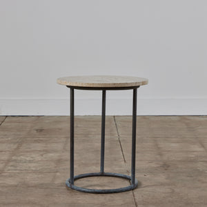 ON HOLD ** Walter Lamb for Brown Jordan Bronze Patio Side Table with Travertine Top
