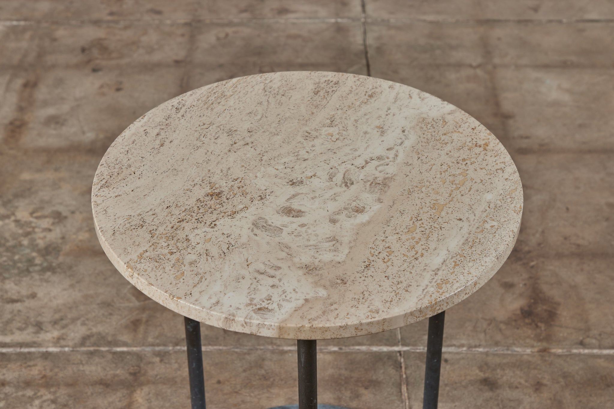 Walter Lamb for Brown Jordan Bronze Patio Side Table with Travertine Top