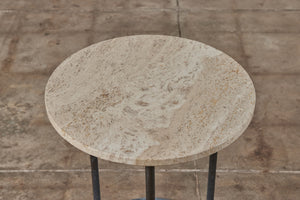 Walter Lamb for Brown Jordan Bronze Patio Side Table with Travertine Top