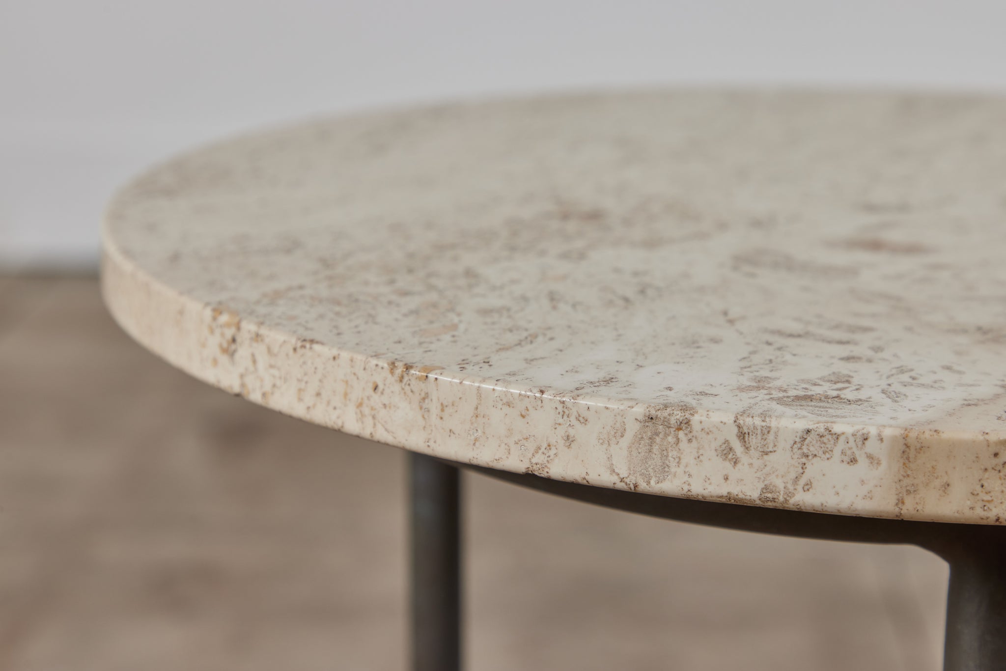 Walter Lamb for Brown Jordan Bronze Patio Side Table with Travertine Top