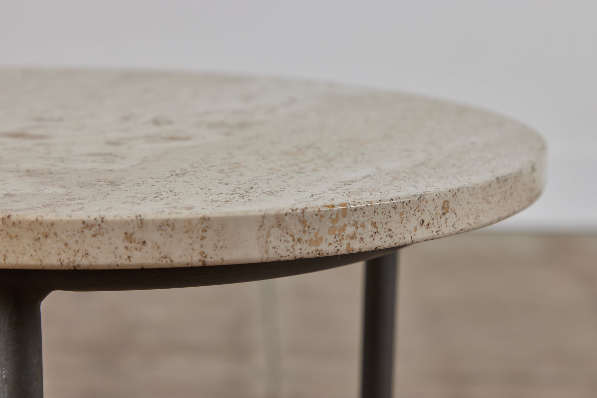 Walter Lamb for Brown Jordan Bronze Patio Side Table with Travertine Top