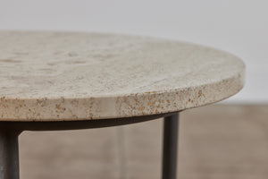 Walter Lamb for Brown Jordan Bronze Patio Side Table with Travertine Top
