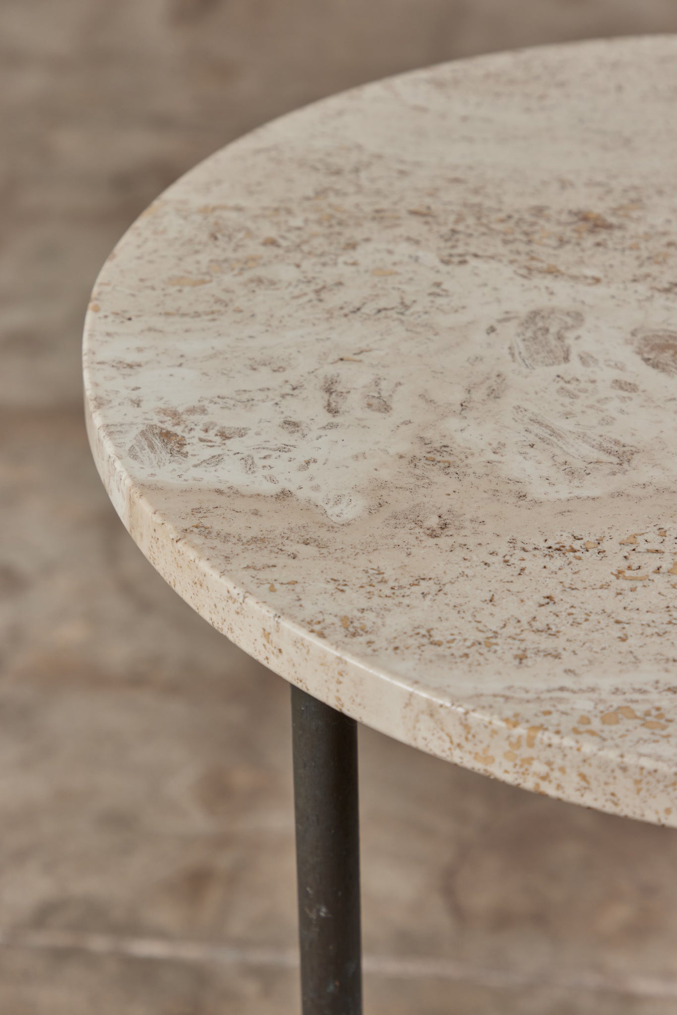 Walter Lamb for Brown Jordan Bronze Patio Side Table with Travertine Top