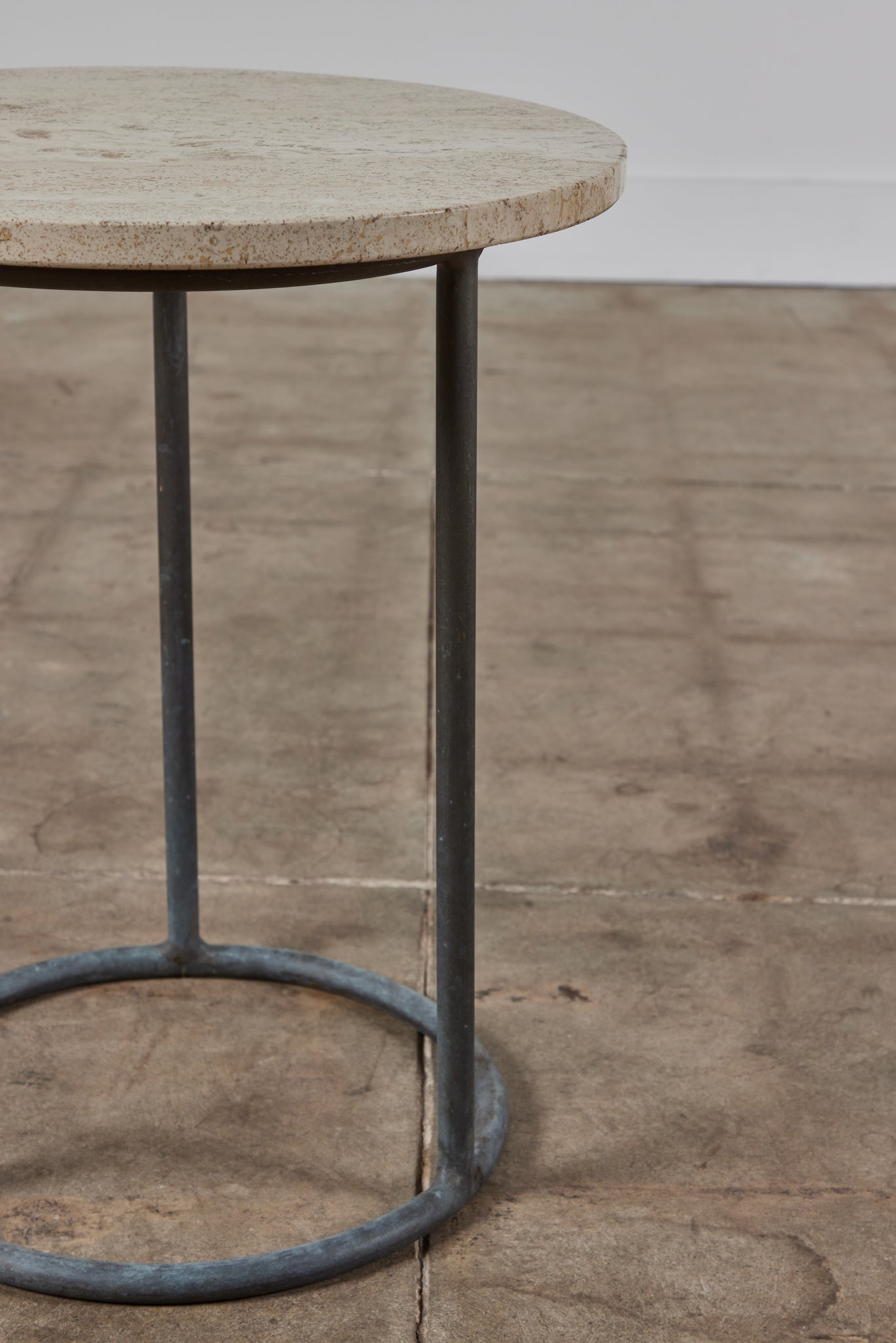 Walter Lamb for Brown Jordan Bronze Patio Side Table with Travertine Top