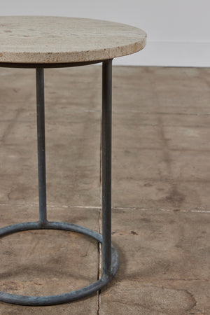 Walter Lamb for Brown Jordan Bronze Patio Side Table with Travertine Top