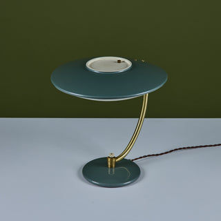 Dazor Green Enamel Desk Lamp with Brass Accents