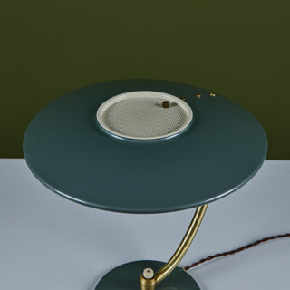 Dazor Green Enamel Desk Lamp with Brass Accents