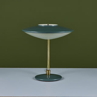 Dazor Green Enamel Desk Lamp with Brass Accents