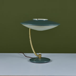 Dazor Green Enamel Desk Lamp with Brass Accents